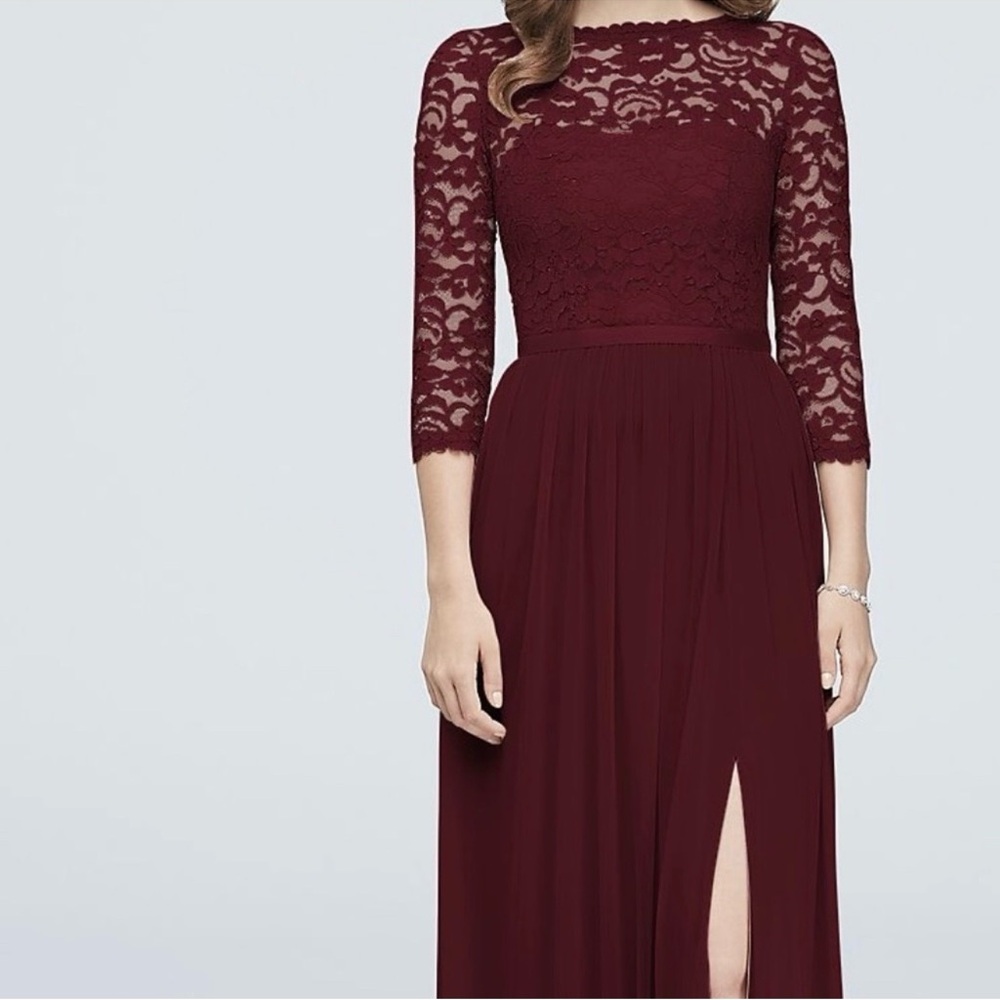 Dark Red Lace Sleeve Dress